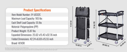 3 Tier Folding Rolling Utility Cart