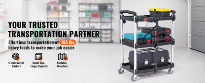 3 Tier Folding Rolling Utility Cart