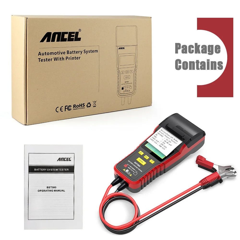 ANCEL BST600 Battery Tester 12V/24V 100-2000CCA Auto Battery Temperature Load Tester Cranking Charging System Analyzer