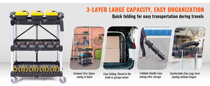 3 Tier Folding Rolling Utility Cart