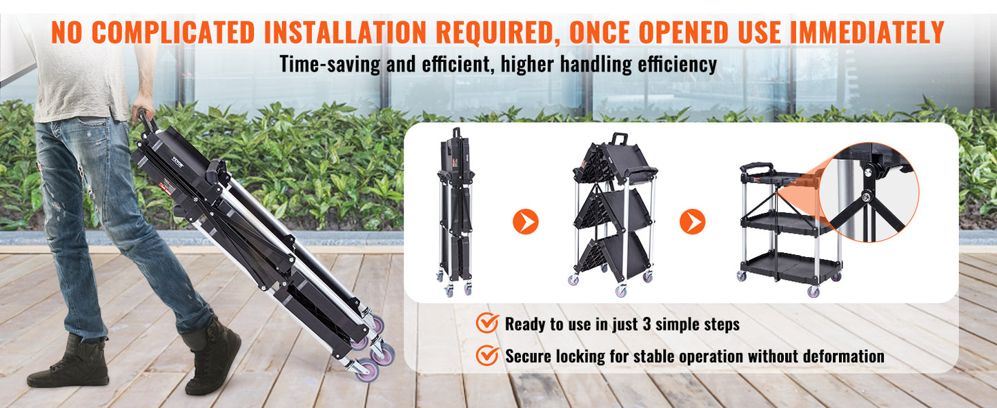 3 Tier Folding Rolling Utility Cart